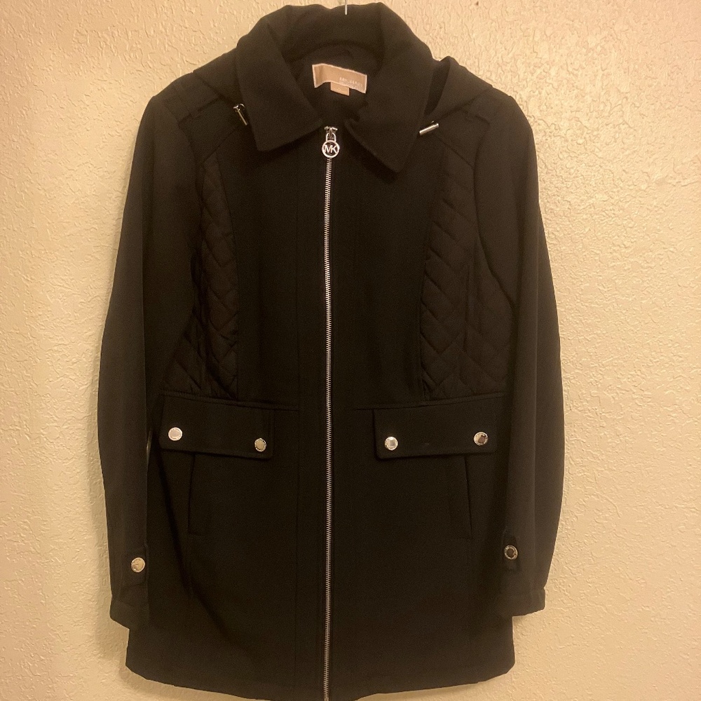 Michael Kors Jacket Hooded Lined Long Sleeve Faux Fur Black Women's Petite Large